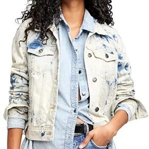 Free People Rumors Denim Jacket Jones Acid Wash Tie Dye Blue